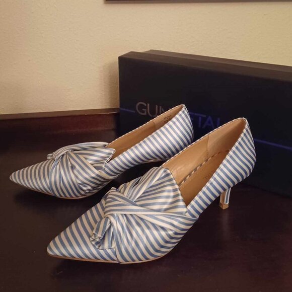 Blue Striped Women's Heels - Picture 1 of 9